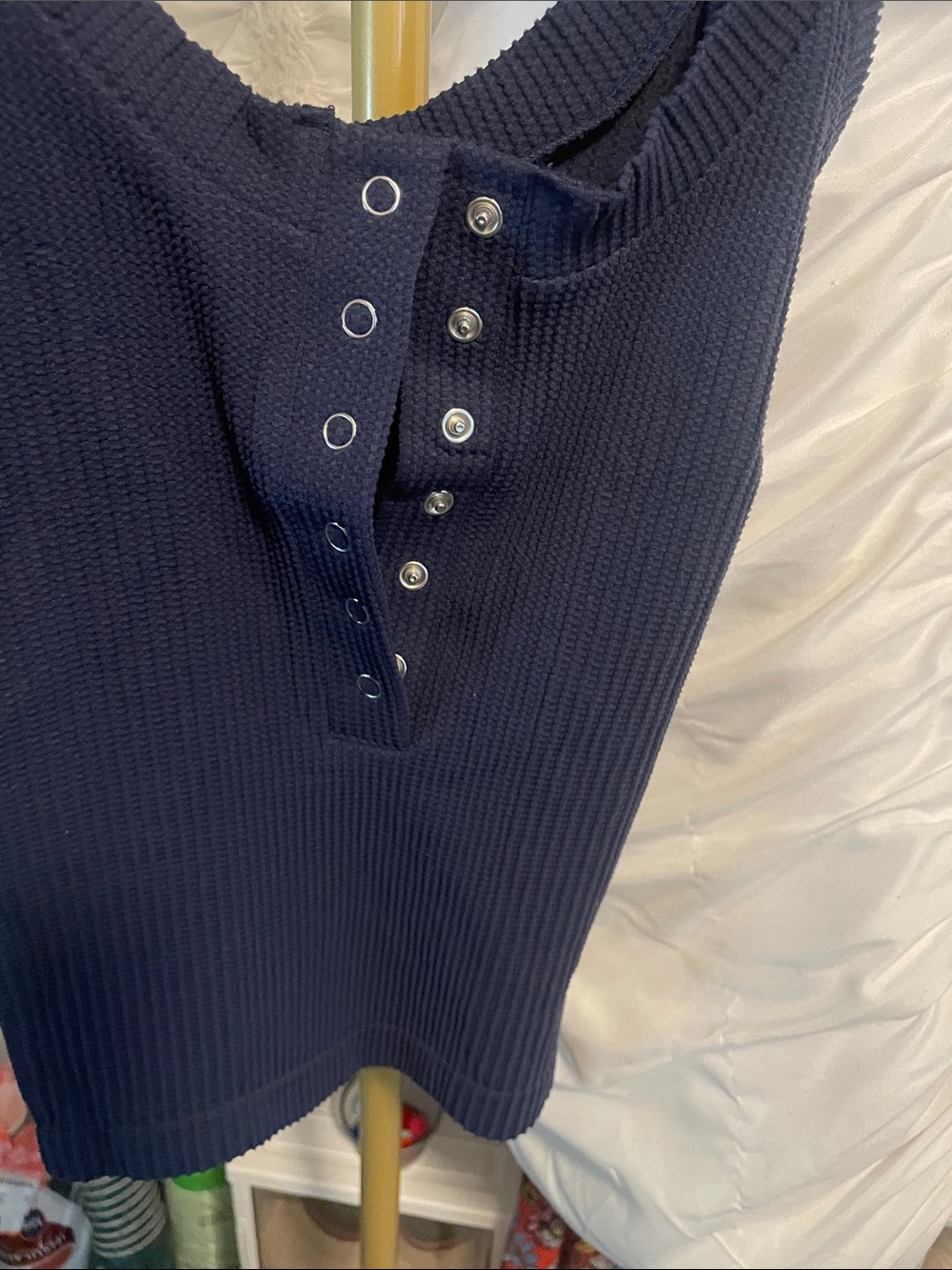 Ribbed Button-Front Tank Top - - Picture 5 of 7